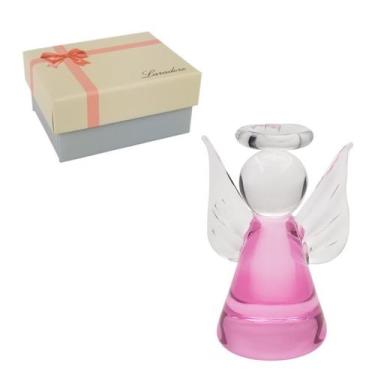 Imagem de Bibelô Anjinho de Murano Laradore Rosa Com Caixa Presente