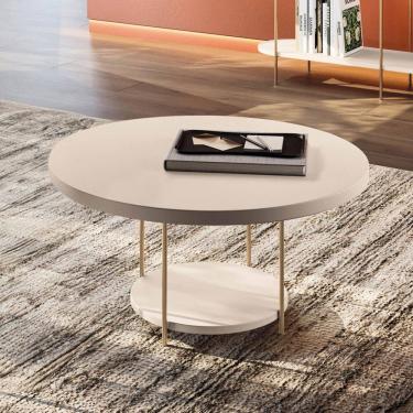 Imagem de Mesa de Centro Redonda MDF Pés Metálicos Sky Off White - HB Móveis