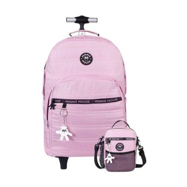 Imagem de Kit Mochila Rodas+Lancheira+Estojo Minnie Mouse Juvenil Rosa