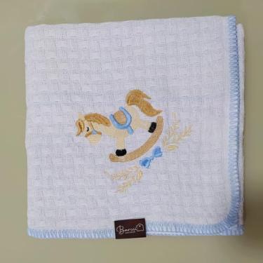Imagem de Manta Bebê Bordada Piquet Cobertor Algodão 1,10m x 90cm (Cavalinho)