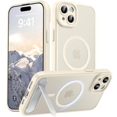 Imagem de AMILIFECASES Capa magnética compatível com iPhone 15 Plus, [suporte invisível embutido] [grau militar à prova de choque], bege