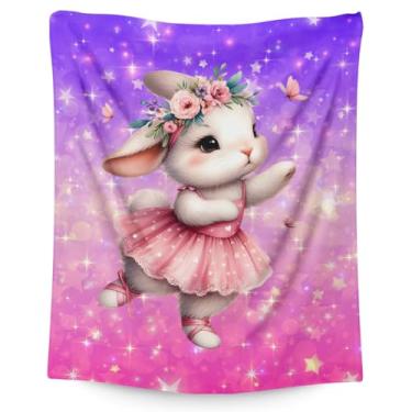 Imagem de Cobertor infantil de coelho para crianças de 6 a 8 anos, presente para amantes de coelhos, 127 x 101 cm, manta macia para viagem, sofá, cadeira