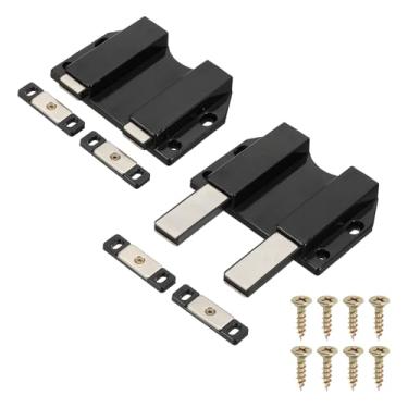 Imagem de PATIKIL 2 travas magnéticas, 11,5 cm x 10 cm, grandes travas duplas de empurrar para abrir porta de toque, trava de pressão para armário para gaveta de fechamento de guarda-roupa de cozinha oculta