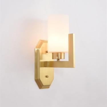 Imagem de Luminária de parede americana de latão, luminária de parede para quarto, com abajur de vidro fosco, moderna para sala de estar, corredor, luminária de parede, varanda, escadas, luminárias de