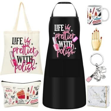 Imagem de Coume Conjunto de 7 peças para presente de manicure ajustável para mulheres, bolsa de maquiagem, canecas, tesouras, berloque, chaveiro, pregos, grampos de cabelo e caixa para presentes femininos de