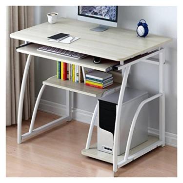 Imagem de AKALNNB Mesa de PC simples mesa de computador portátil com prateleira de armazenamento, mesa de estudo de escritório em casa, estação de trabalho de PC com suporte de CPU e bandeja de teclado, mesas
