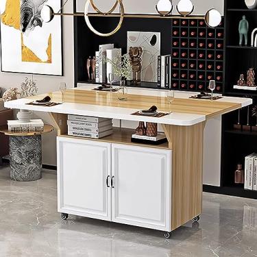 Imagem de Mesa de jantar dobrável, mesa de jantar de folhas caídas com rodas traváveis, mesa de jantar extensível com economia de espaço com armazenamento, mesa de cozinha para espaços pequenos (cor: nogueira,