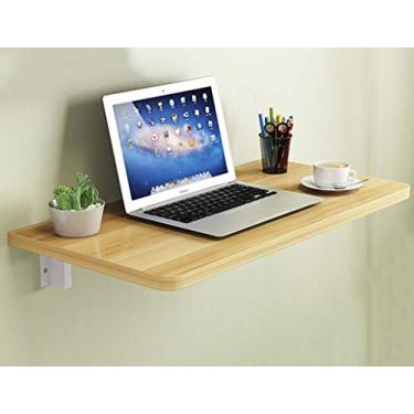 Imagem de LXB Mesa de computador para uso doméstico montada na parede - mesa de jantar dobrável de madeira maciça, suporte duplo, mesa de trabalho de madeira / 90 × 50 cm