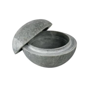 Imagem de Caixa Bola de Pedra-Sabão Porta-Jóias Artesanal para Organização 8cm