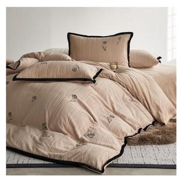 Imagem de AKALNNB Jogo de cama com estampa de tulipa de 4 peças, lençol de cima de pelúcia macia, lençol de cima e veludo de leite, conjunto de edredom