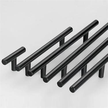 Imagem de CXYFQUUK Puxadores de armário de cozinha em latão dourado preto barra em T puxadores de porta reta diâmetro 96 mm puxador de móveis guarda-roupa 2 peças (preto, comprimento 500 mm)