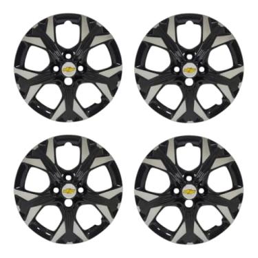 Imagem de Kit 4 Calota Aro 14 Esportiva Compatível c/Roda Onix Prisma Cubo Baixo (Preto/Prata c/emblema Preto)