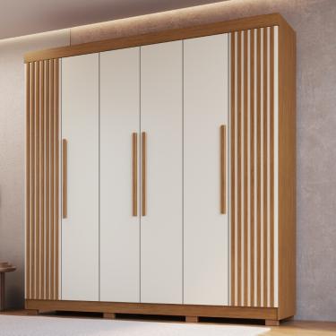 Imagem de Guarda Roupa Casal Ripado 6 Portas com Pés em MDF Dallas Faimec - Freijo/Off White
