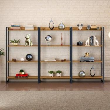 Imagem de Kit 3 Estantes para Livros Industrial Aço 4 Prateleiras 146cmx240cm Ac