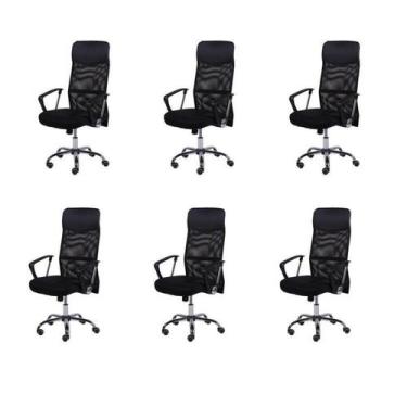 Imagem de Kit 6 Cadeiras Escritorio Presidente com Relax Tela Mesh material sint