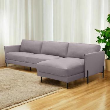 Imagem de Sofá Decorativo Karine 5 Lugares Sala de estar 330cm com Chaise Pés em Aço Couro Avelã G88 - Gran Belo