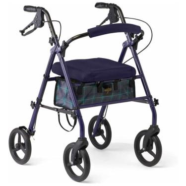 Imagem de Andador Dobrável de Aço com Assento e 4 Rodas, Suporta até 136 kg, Medline, Azul Navy