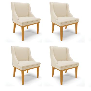 Imagem de Kit 04 Cadeiras de Jantar Liz Corino Bege Base Fixa Madeira Castanho D03 - D'Rossi