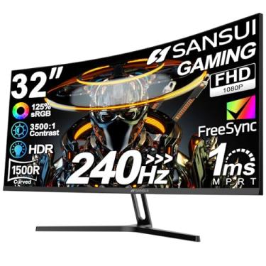 Imagem de SANSUI Monitor de jogos curvado de 32 polegadas 240Hz alta taxa de atualização, monitor FHD 1080P para jogos HDMI 2.1×2, DP 1.4×2, curvo 1500R, 1ms (OD), HDR, compatível com VESA (cabo ES-G32C3F One
