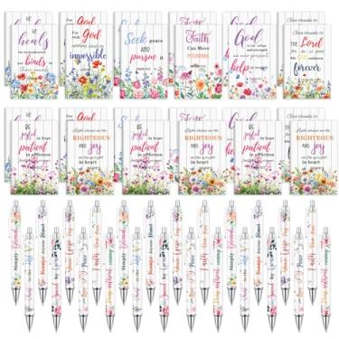 Imagem de Wxiben Presentes cristãos para mulheres e homens – 48 peças de canetas de versículo bíblico, caderno, escritura, floral, inspirador, canetas, diários, religiosos, presentes para oração, domingo