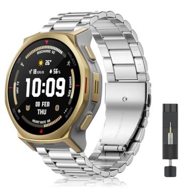 Imagem de CeiLarv Pulseira de relógio de metal para Amazfit T-Rex 3 Pro de 44 mm, pulseira de substituição de aço inoxidável lindamente polido para Amazfit T-Rex 3 Pro de 44 mm - prata