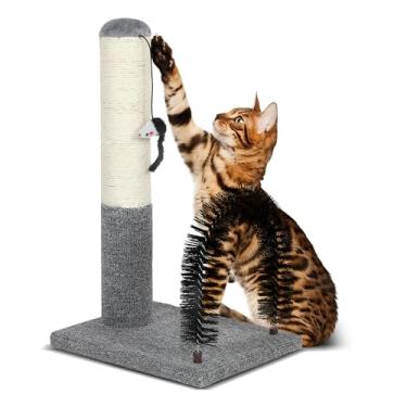 Imagem de Almofada para arranhar gatos de 45,7 cm com escova para gatos, arranhador de gatos com escova para gatos, poste para arranhar gatinhos com bola pendurada para atividades, arranhador interno para