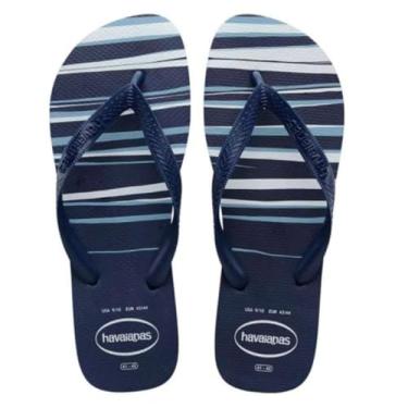 Imagem de Chinelo Masculino Top Basic Listras Minimalistas Original Marinho/Branco (BR, Adulto, Faixa Numérico, M, 39, 40)