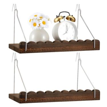 Imagem de AceOrbit Pacote com 2 prateleiras de cubo de parede de tecido com ganchos 30 cm prateleira organizadora de madeira recortada com cabides acessórios de cubículo para mulheres, escritório, parede, mesa