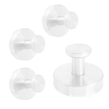 Imagem de Mozziibazy 4 ganchos de ventosa, ganchos de chuveiro de sucção de aço inoxidável para suporte de toalha de banho para pendurar bucha, roupão, casaco (branco)