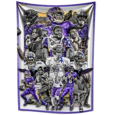 Imagem de WHZKCYH Lamar Jackson Tapeçaria para Fãs de Futebol Crianças Presentes de Festa de Aniversário - Rugby Superstar Tapeçaria Assinada Poster para Decoração de Parede de Quarto de Menino Adolescente - 70