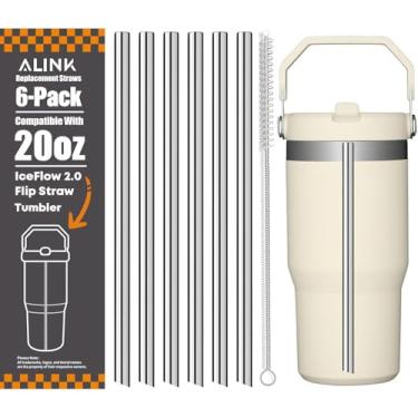 Imagem de ALINK Canudos de aço inoxidável compatíveis com Stanley IceFlow 2.0 copo flip canudo de 590 ml, pacote com 6 canudos de metal reutilizáveis para fluxo de gelo 590 ml apenas tampa de 2 xícaras, mais