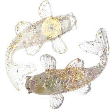 Imagem de 1 mini estatueta de peixe Koi da sorte, presente feito à mão, enfeite de peixe da sorte de cristal de resina, decoração Feng Shui, transparente