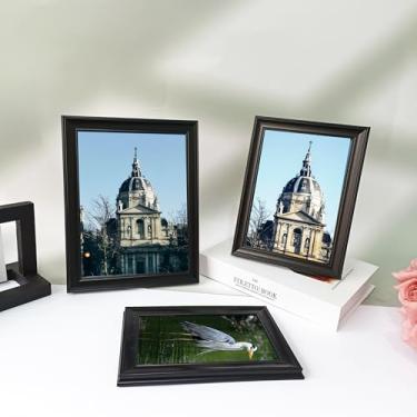 Imagem de Porta-retrato de 15 x 20 cm para decoração de família e escritório, suporte de parede para exibição de mesa e fotos (preta)