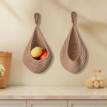 Imagem de Cesta de frutas pendurada na cozinha, cesta de cebola para despensa, vegetais e frutas para batata (marrom)