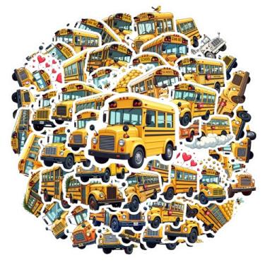 Imagem de Adesivos de papelaria com tema de ônibus escolar, adesivos faça-você-mesmo, decalques de grafite vibrantes, divertidos para telefone faça você mesmo, guitarra, notebook, mala, copo, mala, telefone