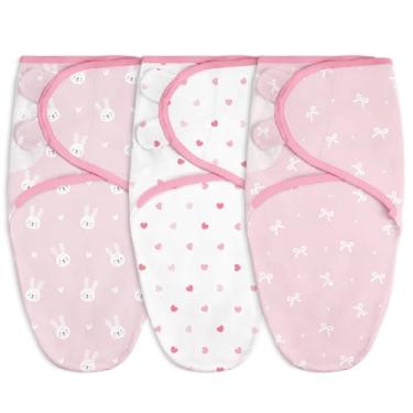 Imagem de Cobertor para bebê, 0 a 3 meses, saco de dormir de algodão com braço, cobertores vestíveis para recém-nascidos, meninas, meninos (coelho, coração, laço, pacote com 3)