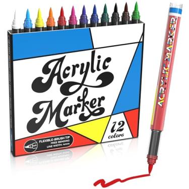 Imagem de Touchbool Marcadores de tinta acrílica, canetas de tinta acrílica permanente de ponta fina de 12 cores para pintura rupestre, tela, madeira, vidro, cerâmica, tecido, plástico, ovo, álbum de recortes