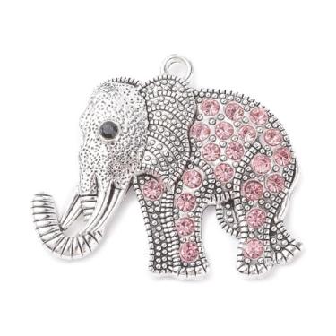 Imagem de 2 pingentes grandes de metal elefante estilo tibetano liga strass pingentes grandes prata antiga pingentes pendentes para colar faça você mesmo chaveiro joias 43 x 51 x 5,5 mm, rosa claro