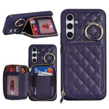 Imagem de Hamany Capa carteira para Galaxy A54 com suporte para cartão, para Galaxy A54 5G capa de telefone carteira com zíper com compartimento para suporte capa para mulheres e homens - roxo