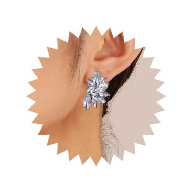 Imagem de Aneneiceera Brincos vintage de cristal múltiplo prata cluster strass brincos de flor de meia zircônia punk personalizado CZ brincos de folha joia para mulheres e meninas, Zinco, nah