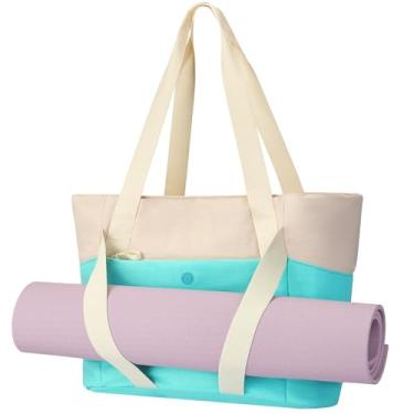 Imagem de Axcone Bolsa feminina de ioga com manga de bagagem e alças de tapete - Bolsa de trabalho de academia para escritório, deslocamento, esportes, viagens, Azul, One Size