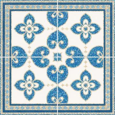 Imagem de HOMETITUTE 10 peças 12 x 12 polegadas azul glitter padrão floral marroquino azulejos de piso descascar e colar adesivos removíveis de vinil DIY para cozinha, banheiro, sala de estar, entrada