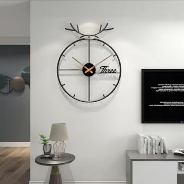 Imagem de JUJUDA Relógio de parede preto grande para decoração de sala de estar 55 cm grande metal minimalista moderno relógio de parede operado por bateria sem tique-taque para cozinha, escritório, quarto