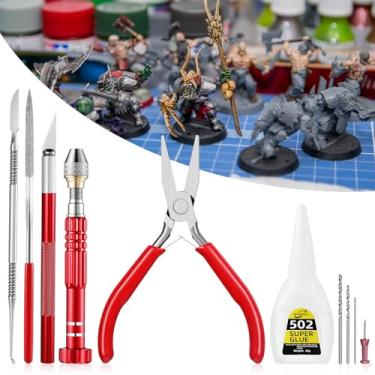 Imagem de Lanties 6 Pcs Model Hobby Kit Sculpture Tools- Glue, Graver, Pliers, Triangle Metal File, Scrape Tool and Drill with Three Bits, Tools for Hammer Modeling Plastic Clay