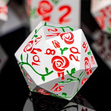Imagem de ORIFANTOU Gothic DND Dice Set Bleeding Rose Metal D and D Dice for use with Dungeons Dragons D&D Role Playing Game, Red RPG Polyhedral Dice Set D20 D12 D10 D8 D6 D4