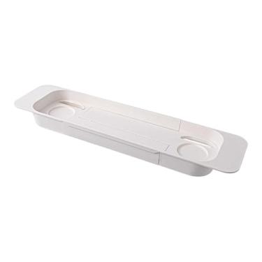 Imagem de Baoblaze Bandeja organizadora para banheira, telescópica, expansível, com escorredor, para toalhas, vinho, agenda telefônica e itens de casamento, Branco