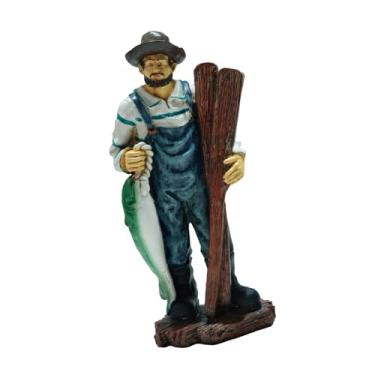 Imagem de IEUDNS Estátua de Pescador, Escultura de Mesa em Resina, Figura de Marinheiro para Estante, com Peixe
