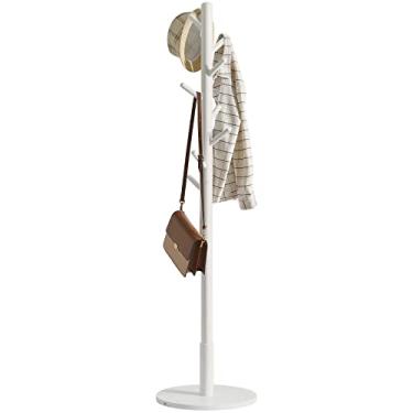 Imagem de IBUYKE Coat Rack Stand, Freestanding Coat Tree with Solid Round Base and 8 Hooks, Easy Assembly Wooden Coat Hanger, Clothes Rack for Hallway Entryway, Living Room, Bedroom, Office, White WD-114