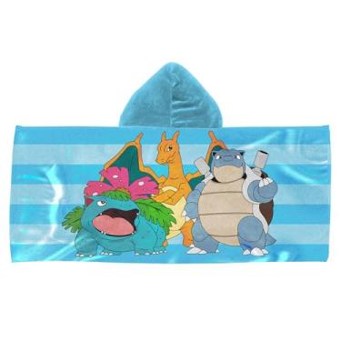 Imagem de Northwest Pokémon Group Shot Youth Toalha de banho com capuz, piscina ou praia, poncho de natação, saída de praia absorvente de secagem rápida, para meninos e meninas, 56 x 129 cm