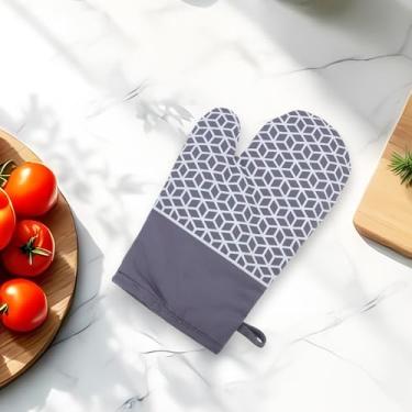 Imagem de Generic 1 peça de luvas de forno padrão geométrico luva de forno de resina lavar à mão apenas pano de algodão de silicone cinza 30 x 18,5 cm